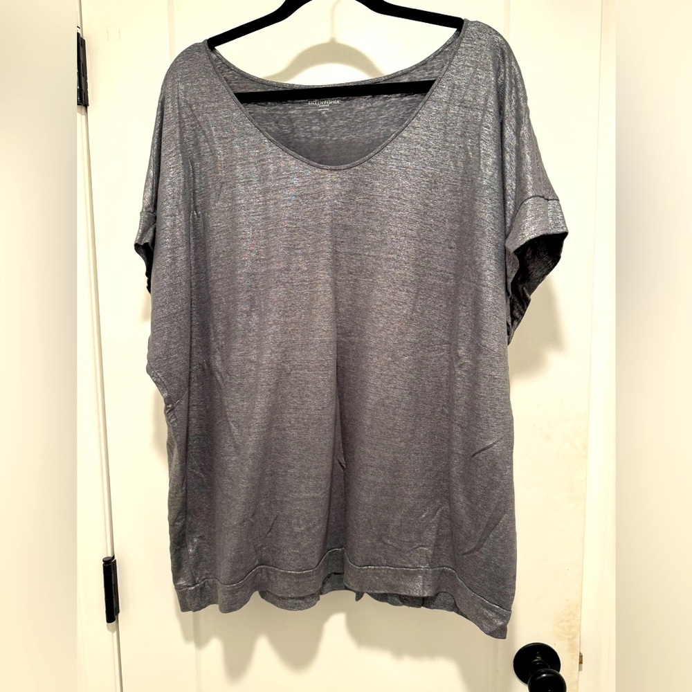 Eileen Fisher Woman Linen Knit Tunic Top Silver 1X